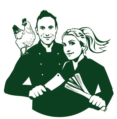 vegan butcher brussels logo with chicken as friend